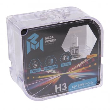 185 р. Лампа 12V H3 55W PK22s бокс (2шт.) Standart MEGAPOWER MEGAPOWER 370-33-014  с доставкой в г. Пермь. Увеличить фотографию 1