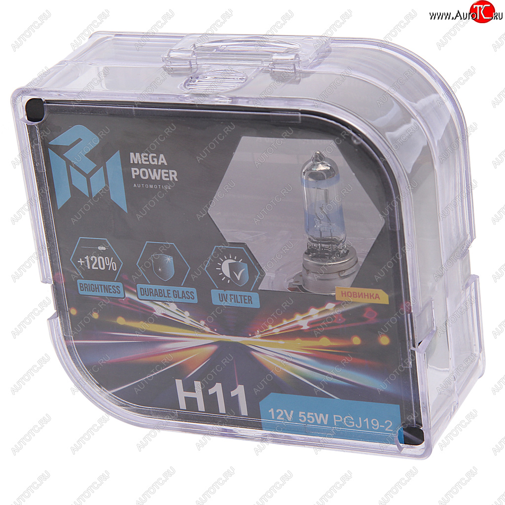639 р. Лампа 12V H11 55W PGJ19-2 +120% бокс (2шт.) MEGAPOWER MEGAPOWER 370-33-007  с доставкой в г. Пермь