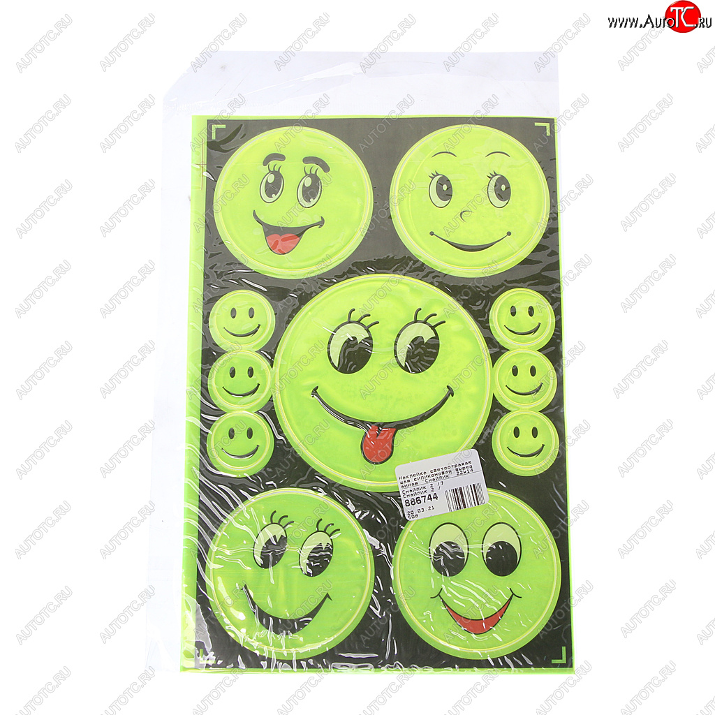 86 р. Наклейка светоотражающая силиконовая вырезанная Смайлик 22х14.5см AUTOSTICKERS AUTOSTICKERS смайлик 2 7  с доставкой в г. Пермь