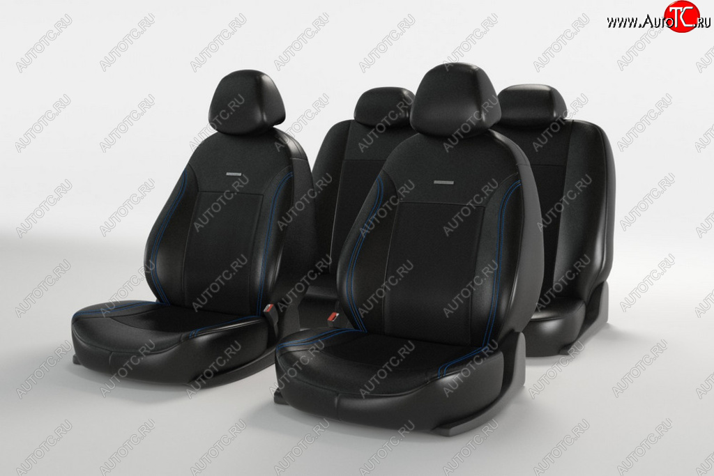 4 099 р. Универсальные чехлы сидений (майка, 11 предм., экокожа) Atom Leather CARFASHION   (черно-синий)  с доставкой в г. Пермь
