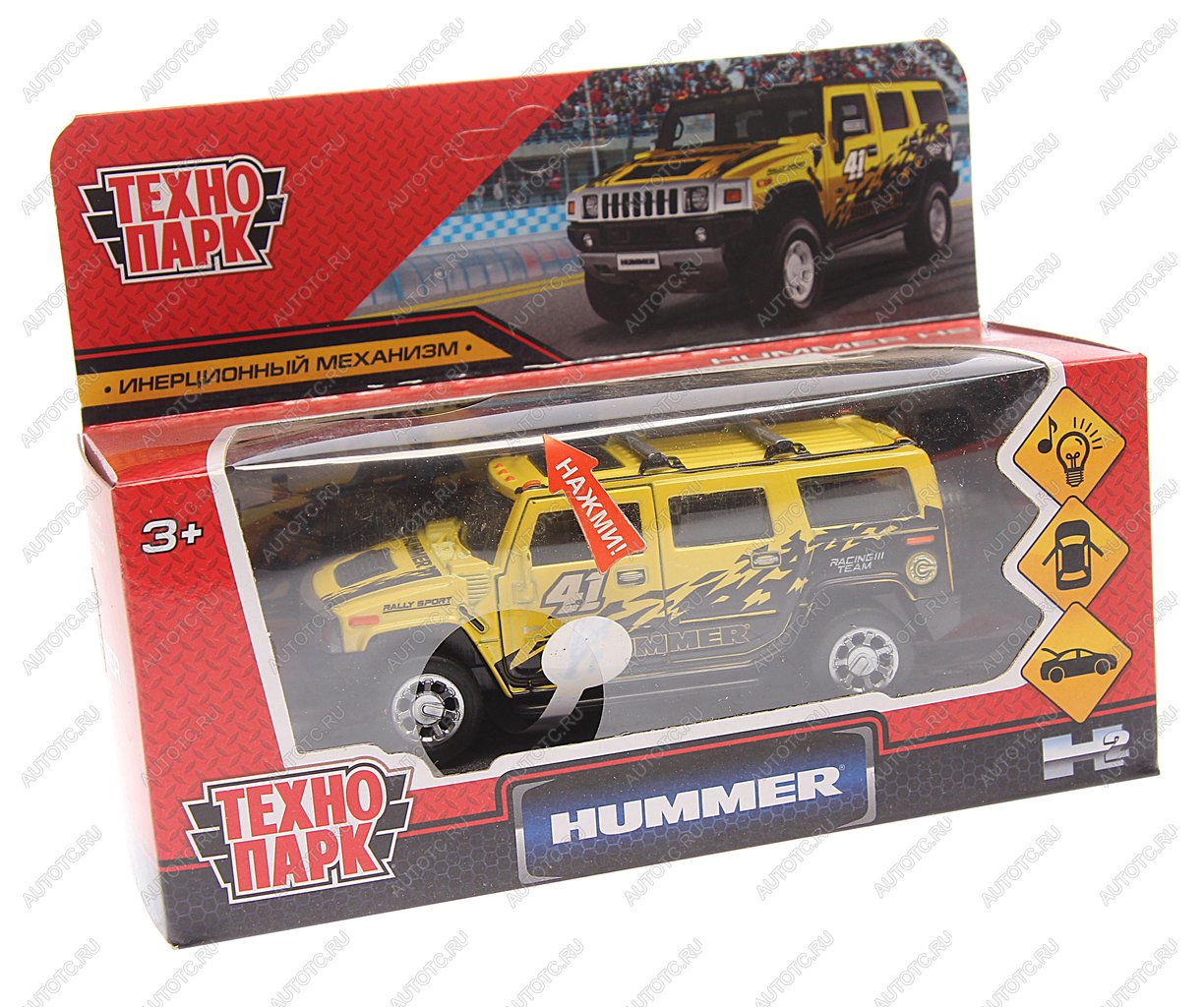 1 449 р. Модель автомобиля HUMMER H2 Спорт металлическая (свет, звук) ТЕХНОПАРК ТЕХНОПАРК hum2-12slsrt-ye  с доставкой в г. Пермь