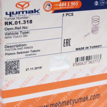 2 259 р. Поршень компрессора MAN (поршнень,кольца,палец,стопорные кольца,d=92мм) YUMAK YUMAK rk.01.318  с доставкой в г. Пермь. Увеличить фотографию 5