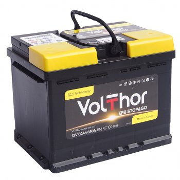 12 499 р. Аккумулятор VOLTHOR EFB 60Ач обратная полярность VOLTHOR 6ст60(0) 56088  с доставкой в г. Пермь. Увеличить фотографию 1