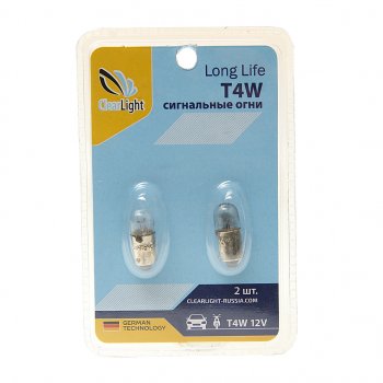 98 р. Лампа 12V T4W BA9s блистер (2шт.) CLEARLIGHT CLEARLIGHT cl-t4w-12v 2b CLEARLIGHT cl-t4w-12v 2b  с доставкой в г. Пермь. Увеличить фотографию 1