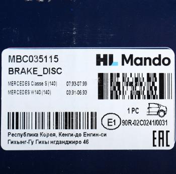 3 699 р. Диск тормозной MERCEDES (W140) задний (1шт.) MANDO MANDO mbc035115 MANDO mbc035115  с доставкой в г. Пермь. Увеличить фотографию 4