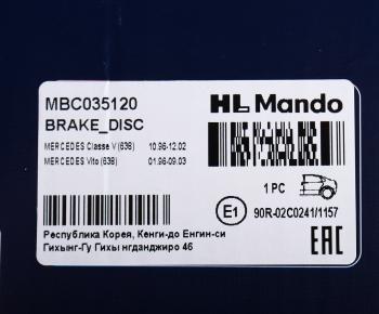2 799 р. Диск тормозной MERCEDES Vito (96-99) задний (1шт.) MANDO MANDO mbc035120 MANDO mbc035120  с доставкой в г. Пермь. Увеличить фотографию 5