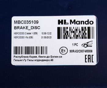 3 199 р. Диск тормозной MERCEDES Vito (96-99) передний (1шт.) MANDO MANDO mbc035109 MANDO mbc035109  с доставкой в г. Пермь. Увеличить фотографию 4