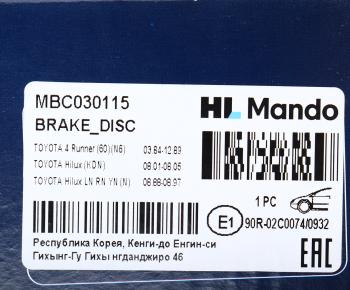 4 549 р. Диск тормозной TOYOTA Hilux (95-) передний (1шт.) MANDO MANDO mbc030115 MANDO mbc030115  с доставкой в г. Пермь. Увеличить фотографию 7