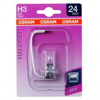 329 р. Лампа 24V H3 70W PK22s блистер (1шт.) OSRAM OSRAM 64156-01b  с доставкой в г. Пермь. Увеличить фотографию 1