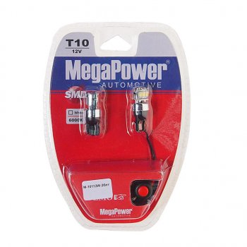 293 р. Лампа светодиодная 12V W5W T10 W2.1x9.5d 6000K 3 LED с тестером блистер (2шт.) MEGAPOWER MEGAPOWER-AUTOMOTIVE 10112w-2блт  с доставкой в г. Пермь. Увеличить фотографию 1