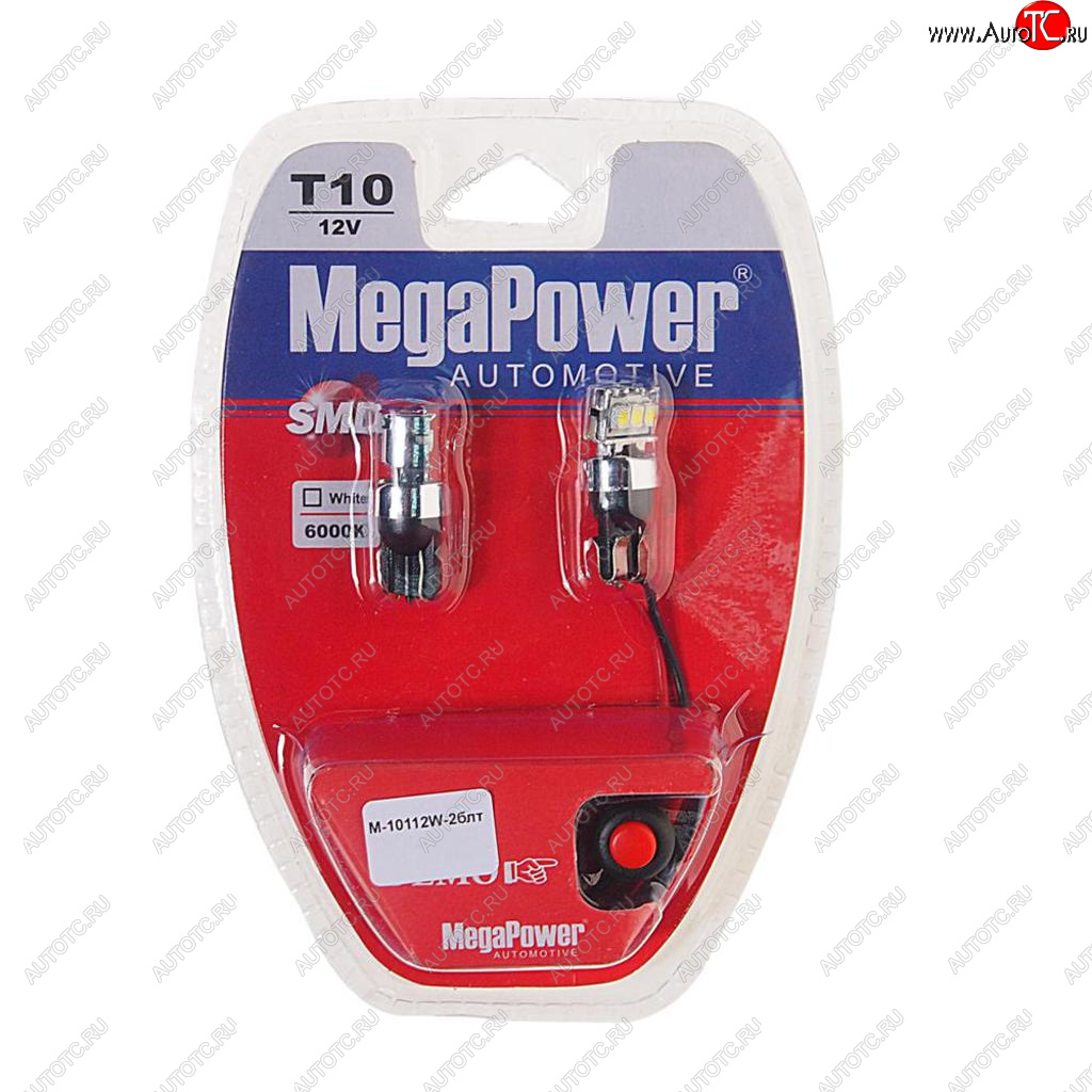 293 р. Лампа светодиодная 12V W5W T10 W2.1x9.5d 6000K 3 LED с тестером блистер (2шт.) MEGAPOWER MEGAPOWER-AUTOMOTIVE 10112w-2блт  с доставкой в г. Пермь