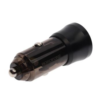 272 р. Устройство зарядное в прикуриватель 1USB + 1 Type C 12V BOROFONE BOROFONE bz25 transparent black  с доставкой в г. Пермь. Увеличить фотографию 2
