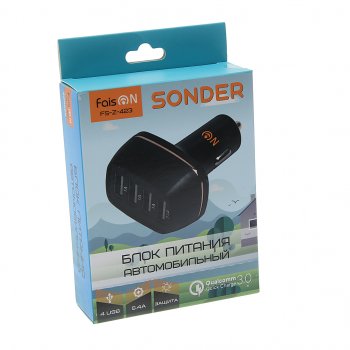 619 р. Устройство зарядное в прикуриватель 4USB 12V Quick Charge FAISON FAISON fs-z-423 black  с доставкой в г. Пермь. Увеличить фотографию 3