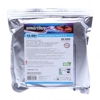 769 р. Лента светодиодная гибкая 14.4W 5м IP65 12V холодный белый (блистер) SMART BUY SMART BUY sbl-ip65-14_4-cw  с доставкой в г. Пермь. Увеличить фотографию 3
