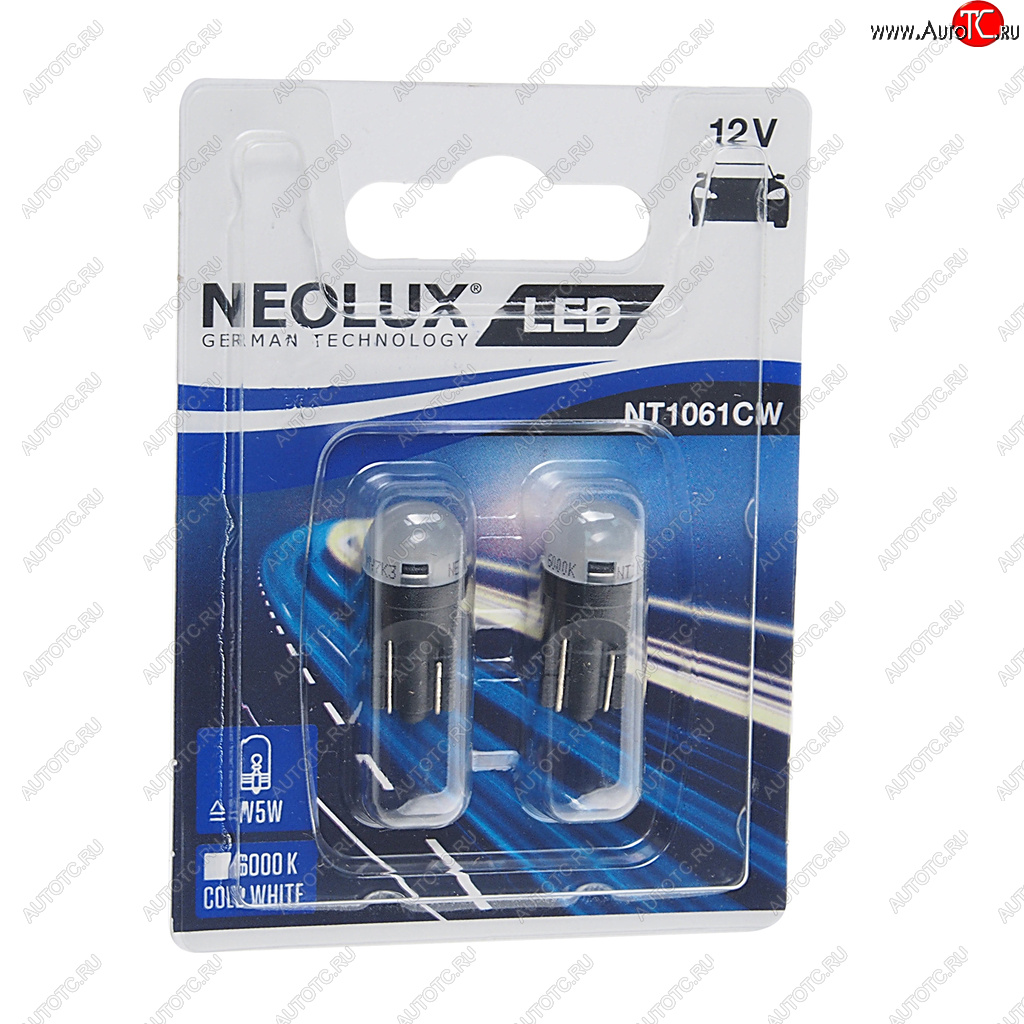 729 р. Лампа светодиодная 12V W5W T10W W2.1x9.5d 6000K 35лм блистер (2шт.) LED Cool White NEOLUX NEOLUX nt1061cw-02b  с доставкой в г. Пермь