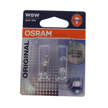 160 р. Лампа 24V W5W T10W W2.1x9.5d блистер (2шт.) OSRAM OSRAM 2845-02b  с доставкой в г. Пермь. Увеличить фотографию 1