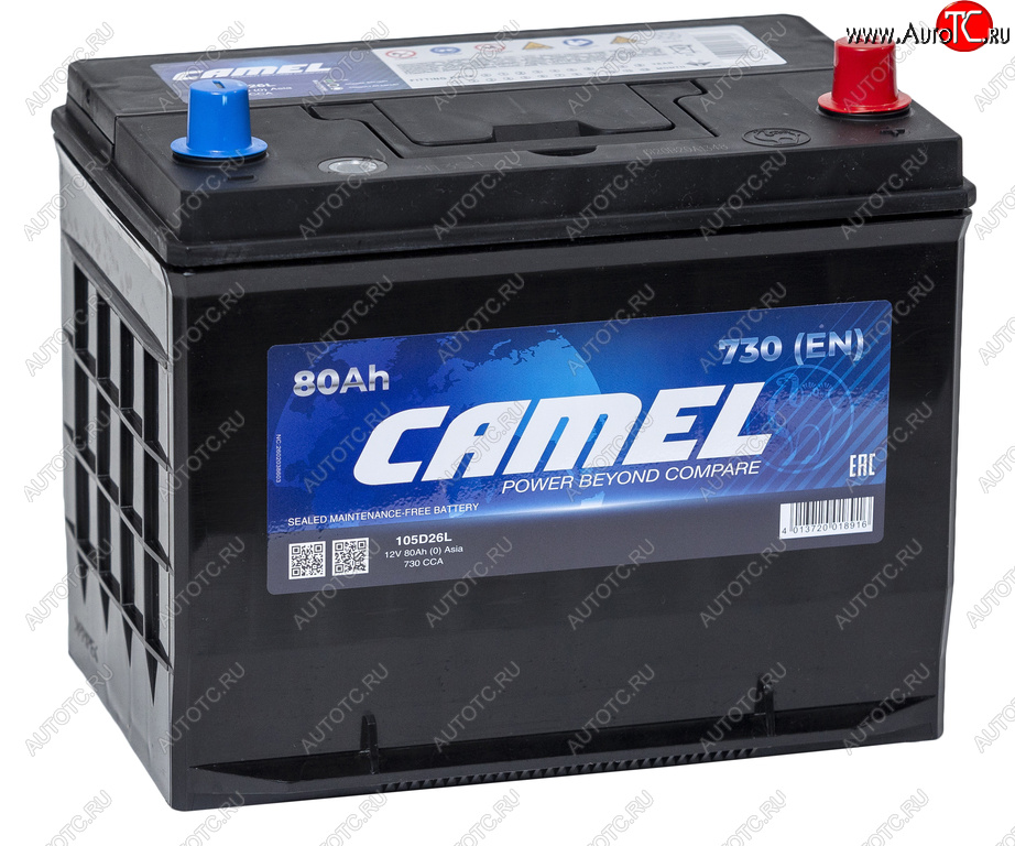 11 699 р. Аккумулятор CAMEL Asia 80Ач обратная полярность CAMEL 6ст80(0) 105d26l  с доставкой в г. Пермь