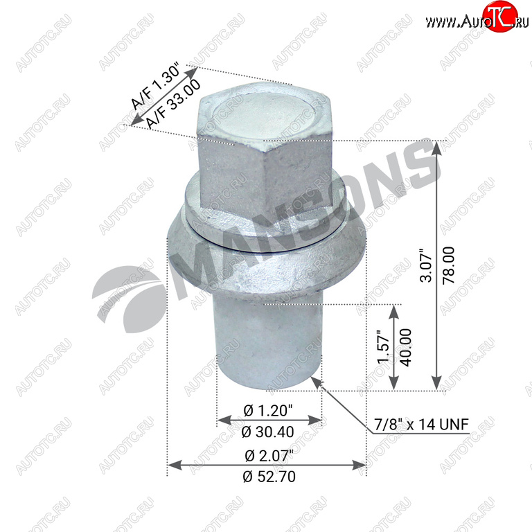 739 р. Гайка колеса VOLVO (78-14unf 38x78.5x52.8x33) MANSONS MANSONS 900.462  с доставкой в г. Пермь