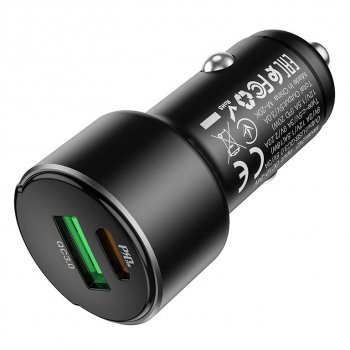 729 р. Устройство зарядное в прикуриватель 1USB + 1 Type C 12V черное HOCO HOCO z42 black  с доставкой в г. Пермь. Увеличить фотографию 1