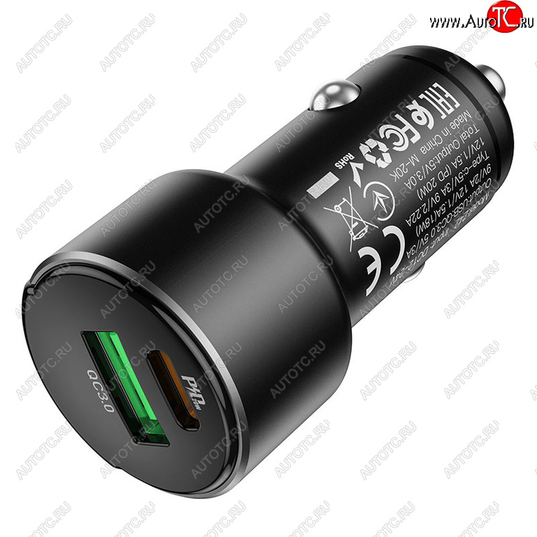 729 р. Устройство зарядное в прикуриватель 1USB + 1 Type C 12V черное HOCO HOCO z42 black  с доставкой в г. Пермь