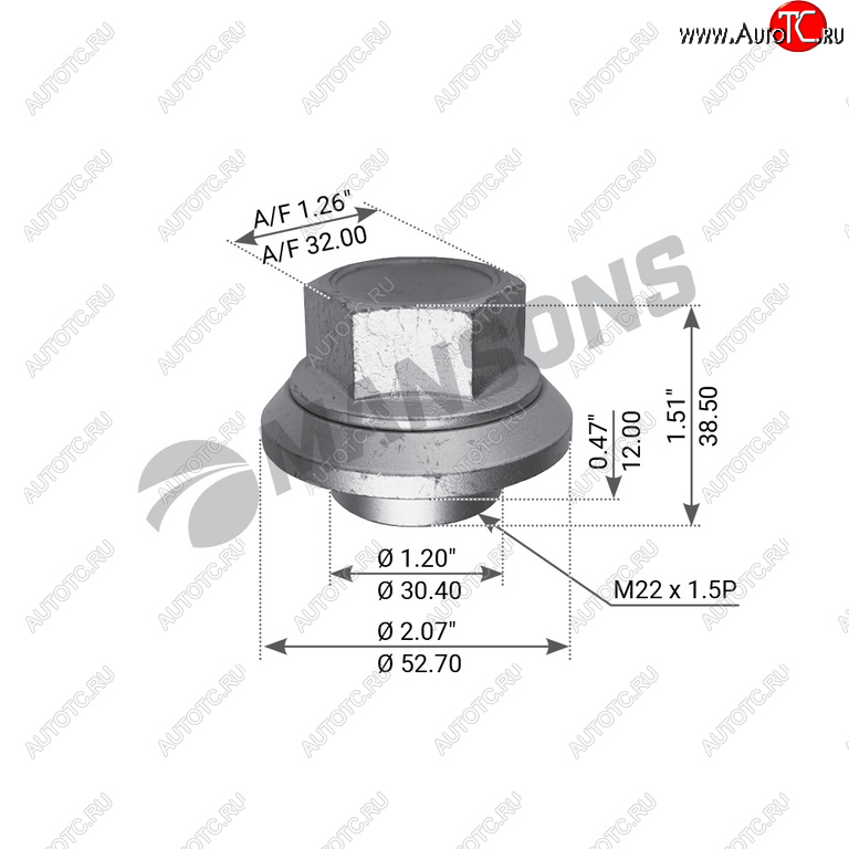 254 р. Гайка колеса MAN MERCEDES (M22x1.5) (юбка подвижная) MANSONS MANSONS 700.512  с доставкой в г. Пермь