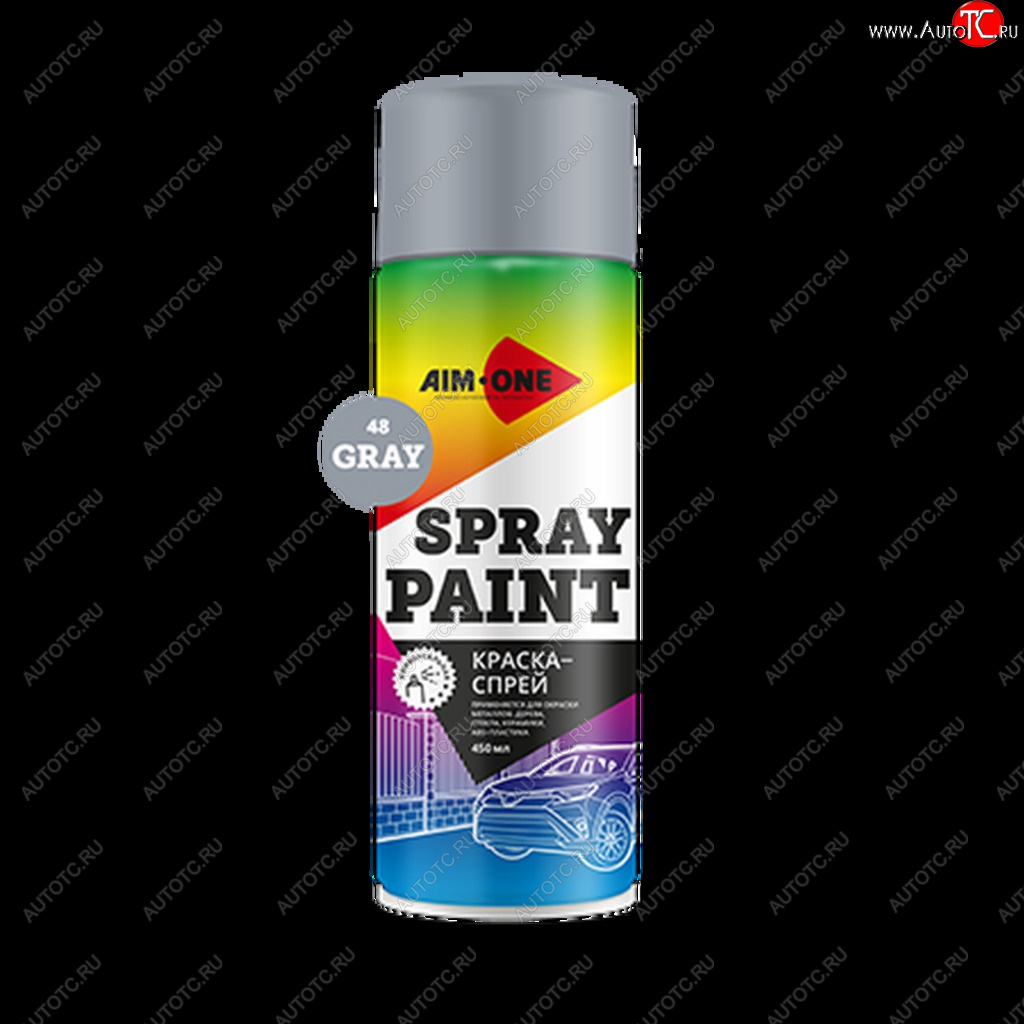 265 р. Краска серая аэрозоль 450мл акриловая Spray Paint Gray AIM-ONE AIM-ONE sp-g48  с доставкой в г. Пермь