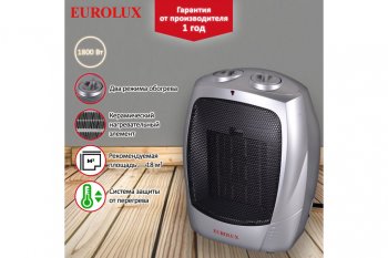 2 199 р. Тепловентилятор бытовой 1.80кВт (18кв.м) настольный белый EUROLUX EUROLUX 6726  с доставкой в г. Пермь. Увеличить фотографию 7