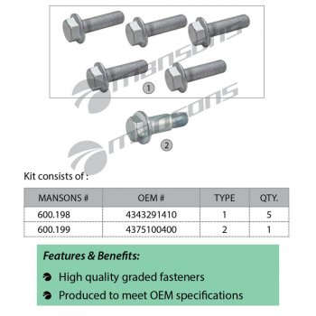 Болт SAF крепления диска тормозного комплект 6шт. MANSONS MANSONS 600.256