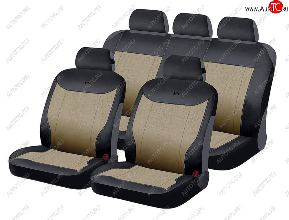 2 449 р. Универсальные чехлы сидений (майка, 4 предм., полиэстер) Solo CARFASHION Toyota Highlander XU40 дорестайлинг (2007-2010) (бежево-черный)  с доставкой в г. Пермь