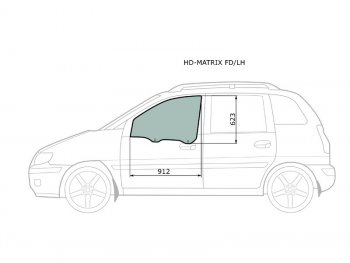 2 789 р. Стекло боковое опускное (Спереди Слева Цвет зеленый) Hyundai Lavita 01-07  Matrix 01-10 XYG HD-MATRIX FD/LH  с доставкой в г. Пермь. Увеличить фотографию 1