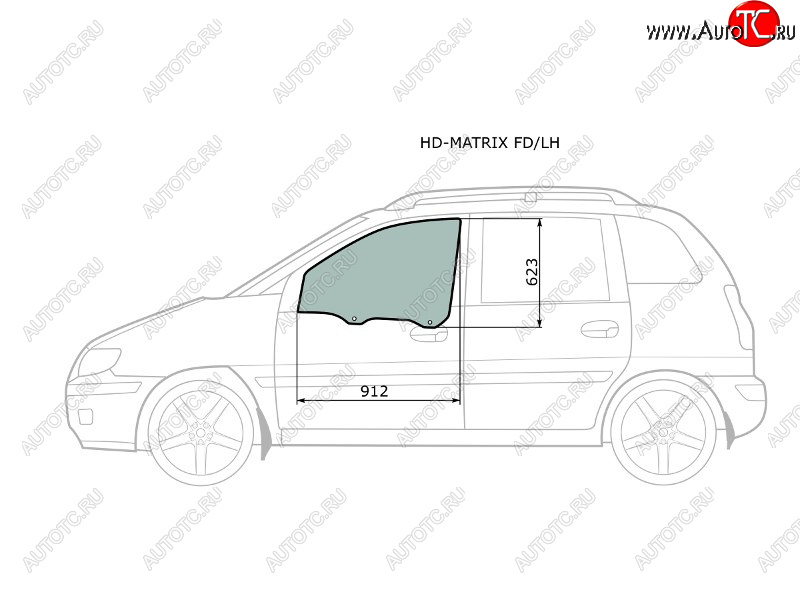 2 789 р. Стекло боковое опускное (Спереди Слева Цвет зеленый) Hyundai Lavita 01-07  Matrix 01-10 XYG HD-MATRIX FD/LH  с доставкой в г. Пермь