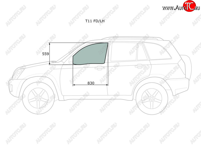 2 599 р. Стекло боковое опускное (Спереди Слева Цвет зеленый) Chery Tiggo T11 05-16  Vortex Tingo 10-14 XYG T11 FD/LH  с доставкой в г. Пермь