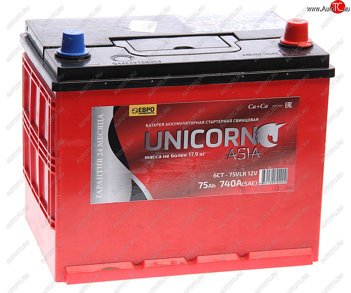 6 799 р. Аккумулятор UNICORN Asia 75Ач обратная полярность UNICORN 6ст75(0) d26l  с доставкой в г. Пермь