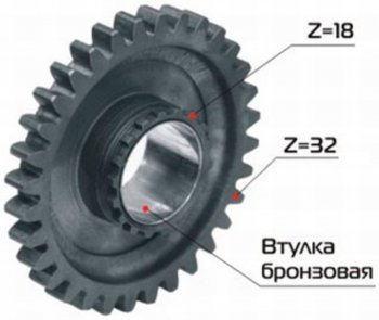 5 249 р. Шестерня КПП МТЗ вала 1-ой передачи и заднего хода Z=32 в сборе РУП МЗШ Минский завод шестерен 70-1701224  с доставкой в г. Пермь. Увеличить фотографию 1
