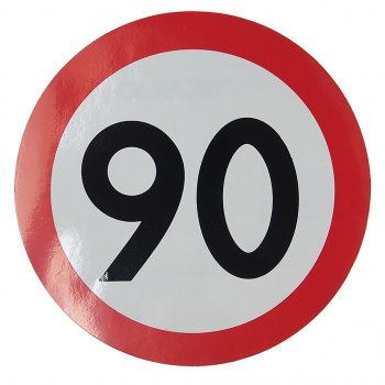 58 р. Наклейка-знак виниловая Ограничение скорости 90кмч круг, наружная d=16см AUTOSTICKERS AUTOSTICKERS 05028  с доставкой в г. Пермь. Увеличить фотографию 1