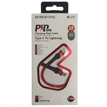 439 р. Кабель iPhone (5-)-USB Type C 1м красный BOROFONE BOROFONE bu21 red  с доставкой в г. Пермь. Увеличить фотографию 2