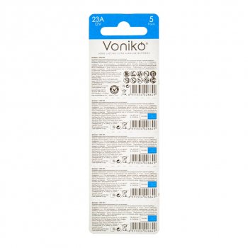 56 р. Батарейка A23 12V (пульт сигнализации) блистер 5шт. (цена за 1шт.) Alkaline Ultra VONIKO VONIKO v-23aбл  с доставкой в г. Пермь. Увеличить фотографию 2