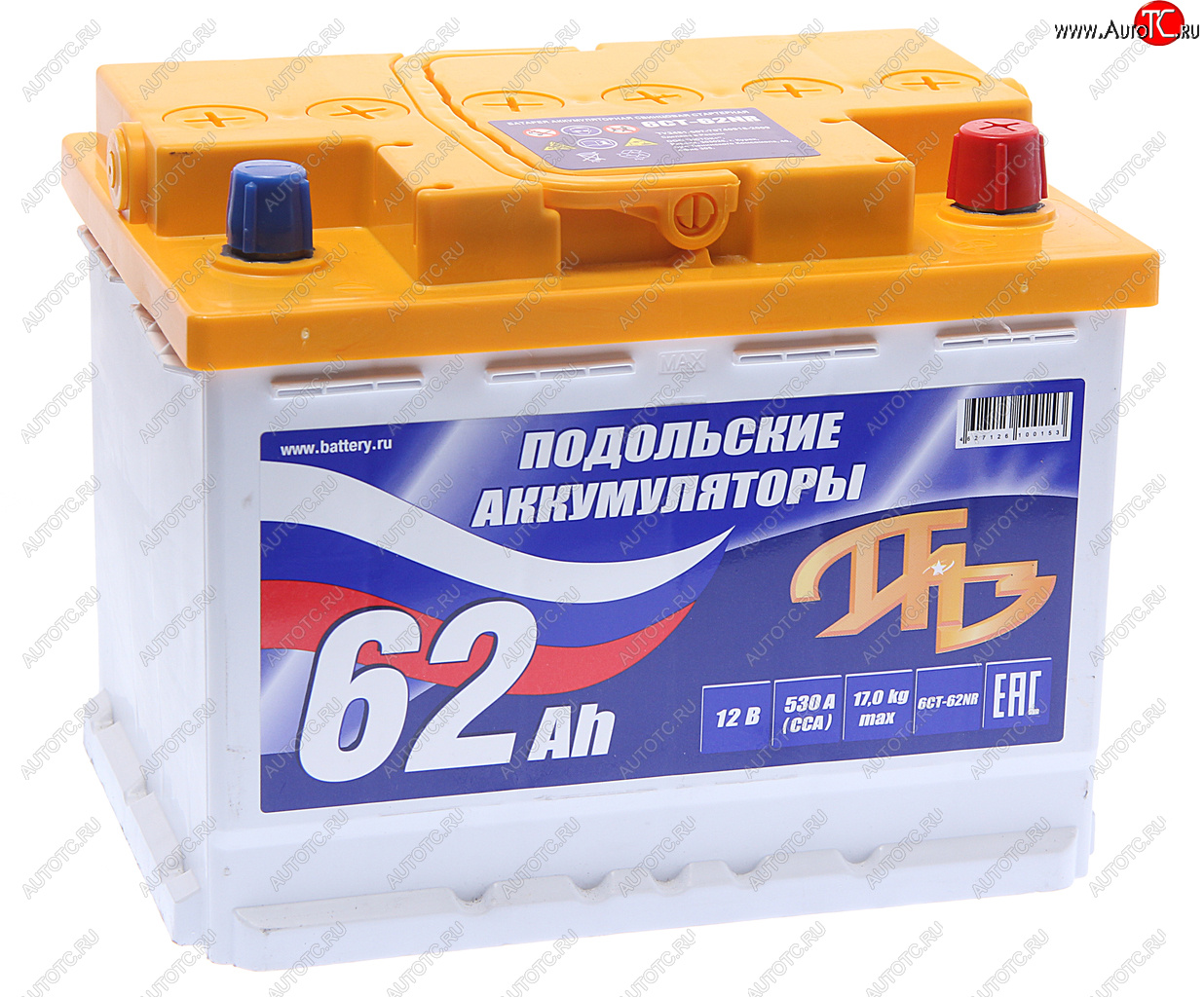 5 449 р. Аккумулятор ПОДОЛЬСК 62Ач обратная полярность ПОДОЛЬСК 6ст62(0)  с доставкой в г. Пермь