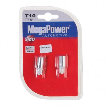62 р. Лампа светодиодная 12V W5W T10 W2.1x9.5d 6000K блистер (2шт.) MEGAPOWER MEGAPOWER-AUTOMOTIVE 10101w-2бл  с доставкой в г. Пермь. Увеличить фотографию 1