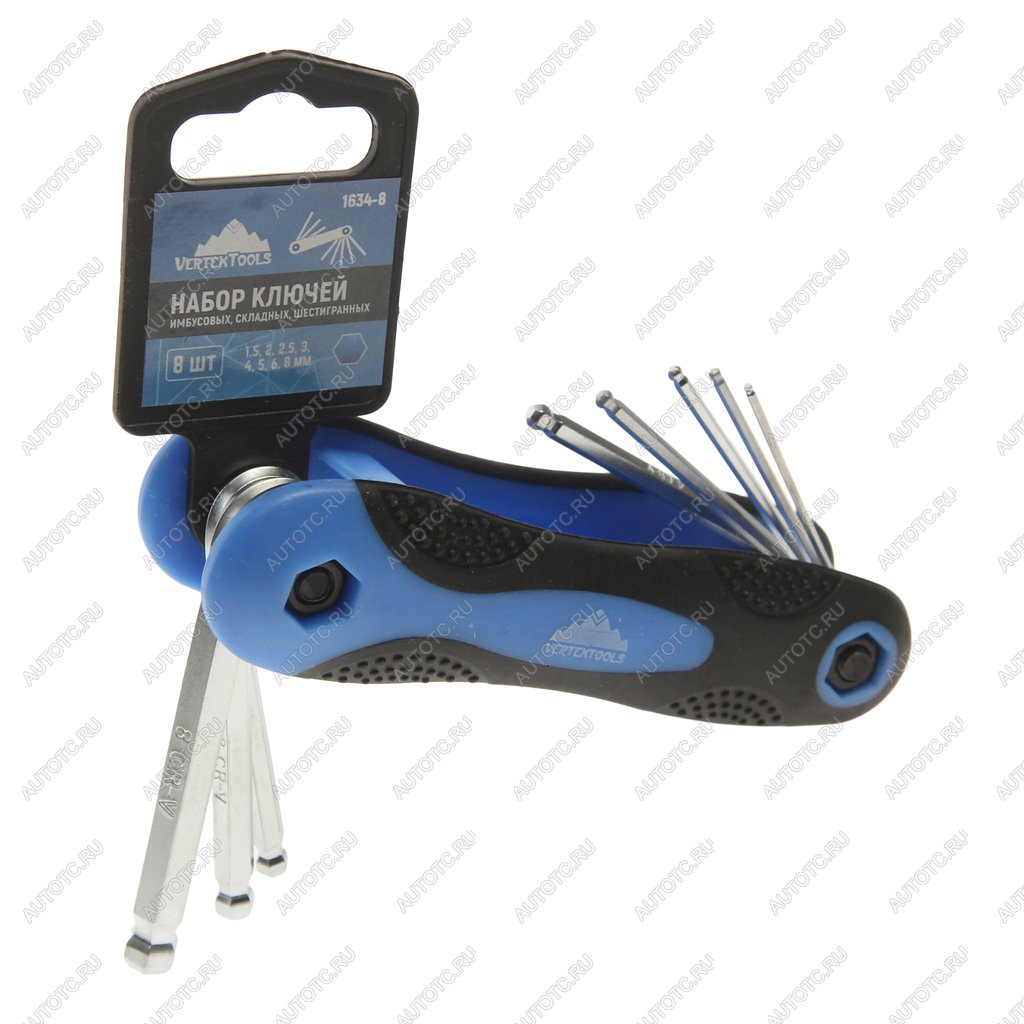 499 р. Набор ключей шестигранных 1.5-8мм складной 8 предметов VERTEXTOOLS VERTEXTOOLS 1634-8  с доставкой в г. Пермь