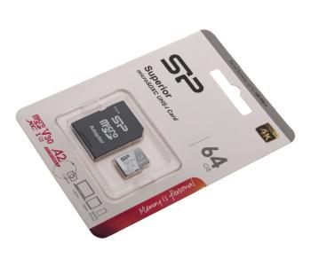 549 р. Карта памяти 64GB MicroSD class 10 + SD адаптер SILICON POWER SILICON POWER sp064gbstxda2v20sp  с доставкой в г. Пермь. Увеличить фотографию 1