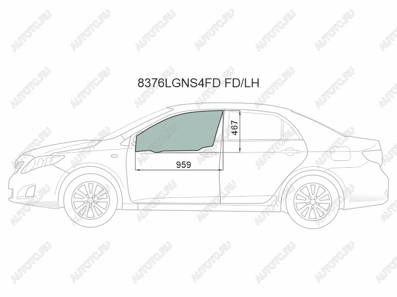 2 789 р. Стекло боковое опускное (Спереди Слева Цвет зеленый Крепления) Toyota Corolla (E150) 06-13  Coro XYG 8376LGNS4FD FD/LH  с доставкой в г. Пермь