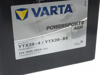 9 649 р. Аккумулятор VARTA MOTO AGM 18Ач VARTA 6ст18 518 902 026 (ytx20-4(bs))  с доставкой в г. Пермь. Увеличить фотографию 2