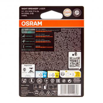 1 269 р. Лампа 12V H1 55W P14.5s +150% 3500K блистер (1шт.) Night Breaker Laser OSRAM OSRAM 64150nl-01b  с доставкой в г. Пермь. Увеличить фотографию 2