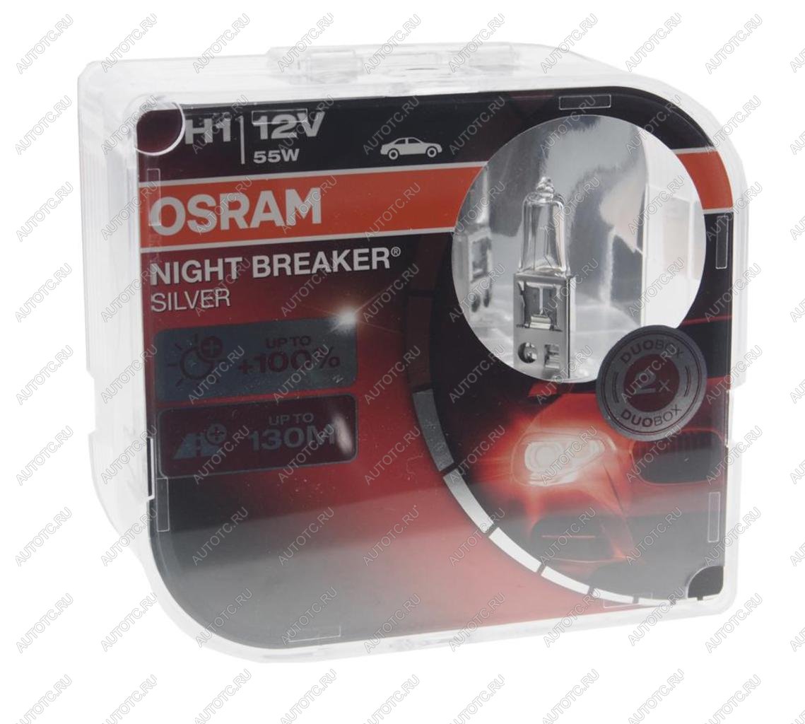 1 089 р. Лампа 12V H1 55W P14.5s +100% бокс (2шт.) Night Breaker Silver OSRAM OSRAM 64150nbs-hcb  с доставкой в г. Пермь