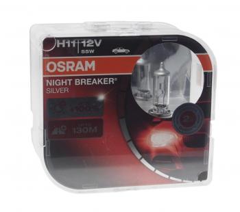 3 599 р. Лампа 12V H11 55W PGJ19-2 +100% бокс (2шт.) Night Breaker Silver OSRAM OSRAM 64211nbs-hcb  с доставкой в г. Пермь. Увеличить фотографию 1