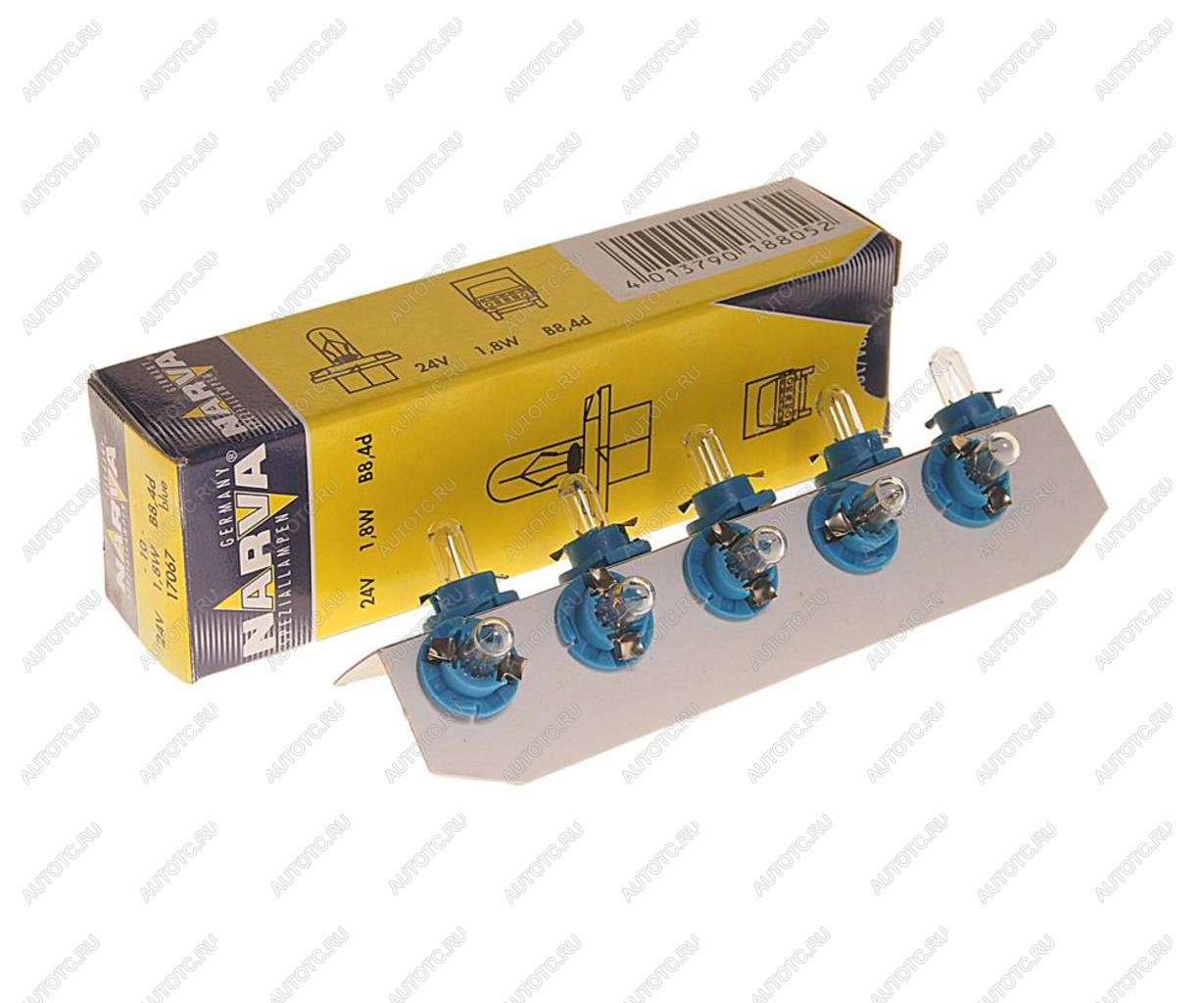 84 р. Лампа 24V 1.8W B8.4d голубой патрон Plastic Base NARVA NARVA 170673000  с доставкой в г. Пермь