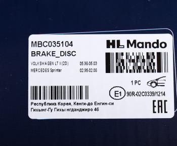 3 179 р. Диск тормозной MERCEDES Sprinter (06-) передний (1шт.) MANDO MANDO mbc035104 MANDO mbc035104  с доставкой в г. Пермь. Увеличить фотографию 4