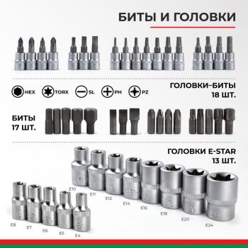 5 899 р. Набор головок торцевых, бит и бит-головок 14,12 6-ти гранных 108 предметов Профи БЕЛАК БЕЛАК бак.07001  с доставкой в г. Пермь. Увеличить фотографию 6