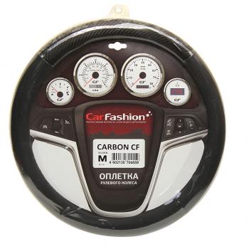499 р. Оплетка руля (М) 37-39см черная экокожа Carbon cf CARFASHION CARFASHION 31456  с доставкой в г. Пермь. Увеличить фотографию 1